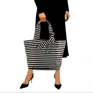 Kate Spade New York Barbara Flatiron Tote Bag Large Black & White Stripe